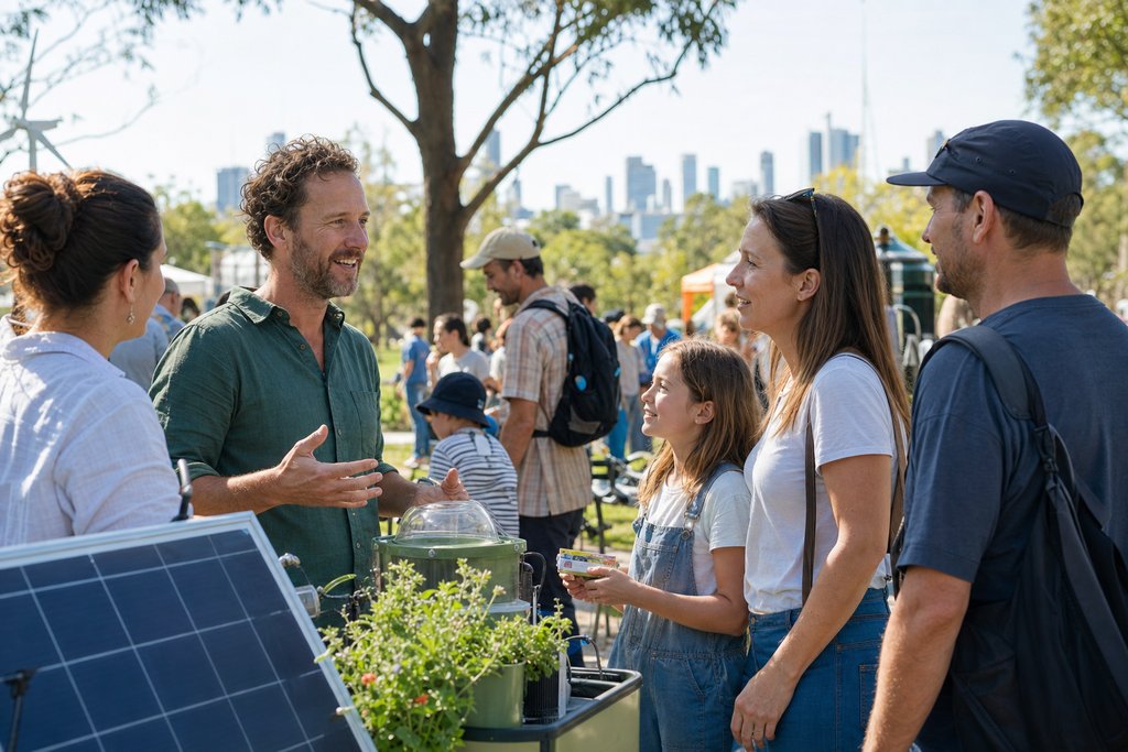 Community members at an outdoor sustainability event in Australia